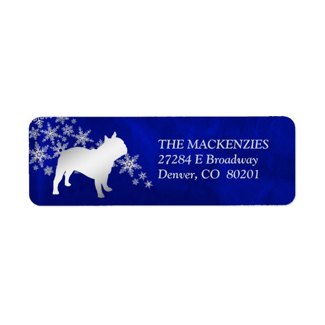 Blue Winter French Bulldog Adresse de retour (Devant)