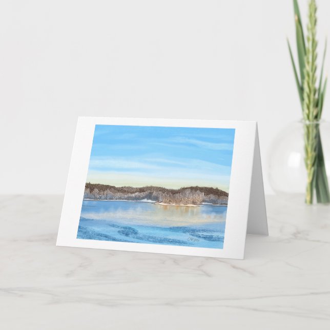 Blue Winter Frozen Lake Nature Scene Blank Card (Front)
