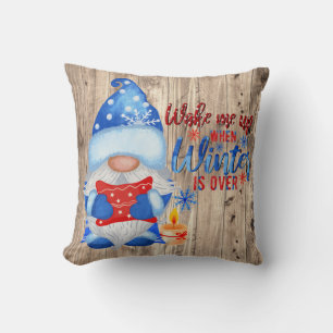 Blue Winter Funny Gnome Too Peopley Outside Throw Pillow