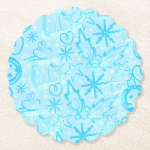 Blue Winter Gift & Holly, Christmas Party Set Paper Coaster