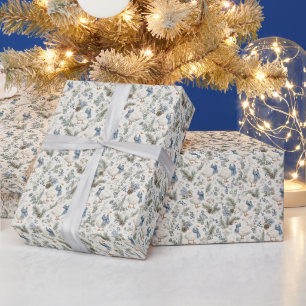 Blue Winter Goose Watercolor Christmas Holiday Wrapping Paper