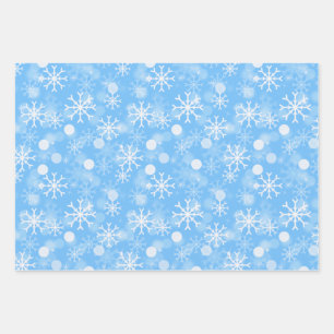 Blue Winter Holiday Snowflake Pattern Wrapping Paper Sheet
