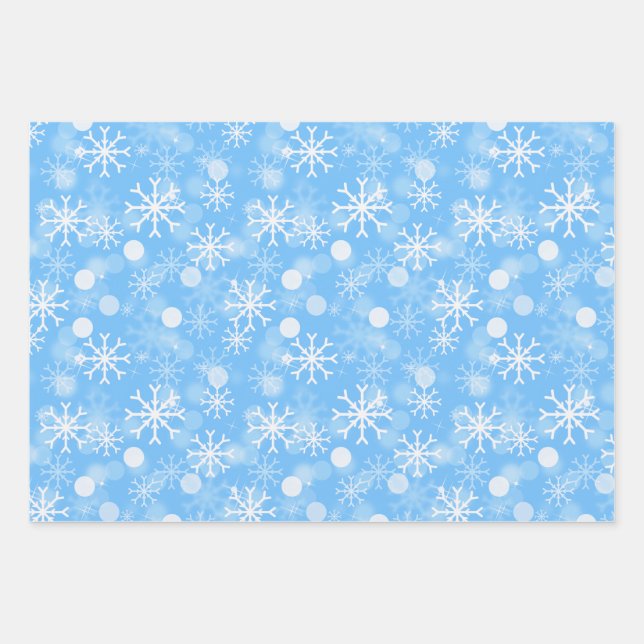 Blue Winter Holiday Snowflake Pattern Wrapping Paper Sheet (Front)