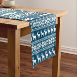 Blue Winter Holiday Snowflake Reindeer Pattern Short Table Runner<br><div class="desc">Beautiful ocean blue Christmas pattern with pretty reindeer and white snowflakes on a cute retro holiday pattern. Cool winter deer gift.</div>