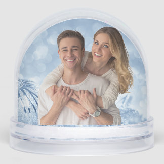 Blue Winter in wonderland Christmas Couple photo Snowglobe