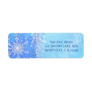 Blue Winter Leaves & Snowflakes Party Invitation