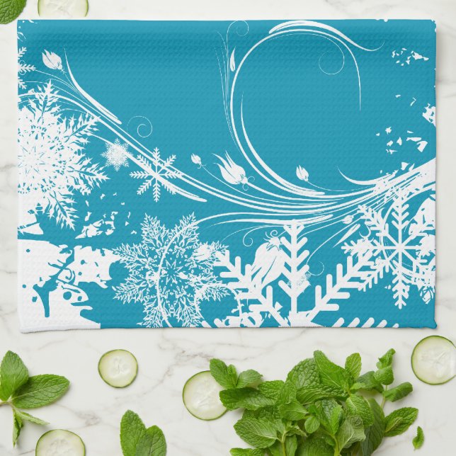Blue Winter Meadow - Happy Holidays Kitchen Towel (Folded)