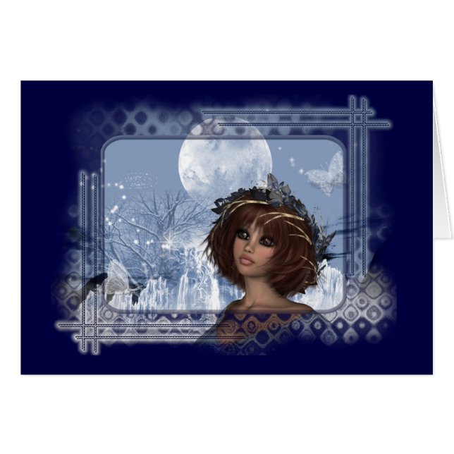 Blue Winter Moon Blank Fantasy Greeting Card (Front Horizontal)