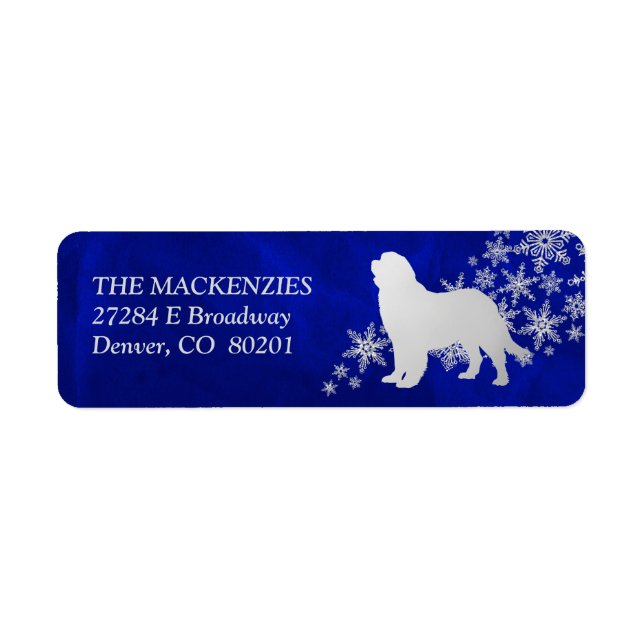 Blue Winter Newfoundland Dog Return Address (Front)