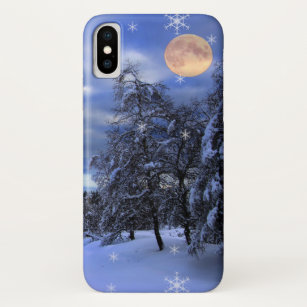Blue winter night with moon and snowflakes Case-Mate iPhone case