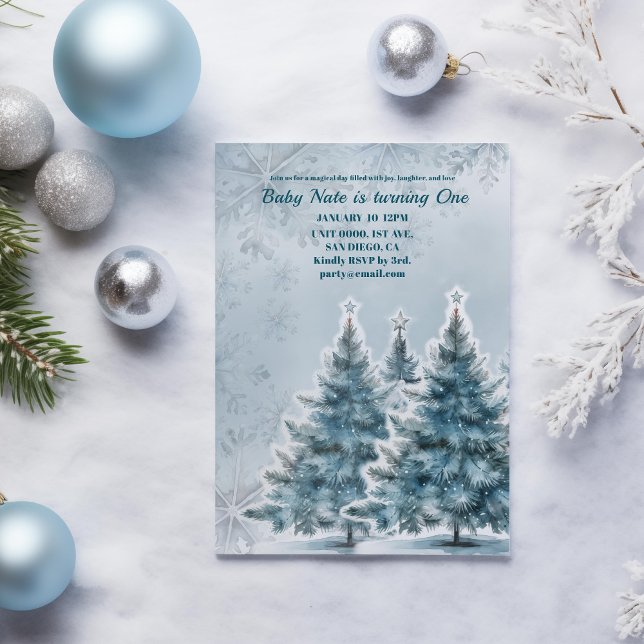 Blue Winter Onederland 1er anniversaire Invitation (Créateur téléchargé)