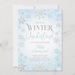 Blue Winter Onederland Birthday Party Invitation