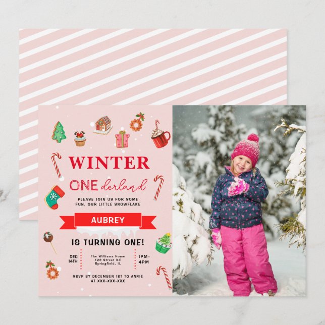 Blue Winter Onederland First Birthday  Invitation (Front/Back)