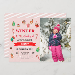 Blue Winter Onederland First Birthday  Invitation