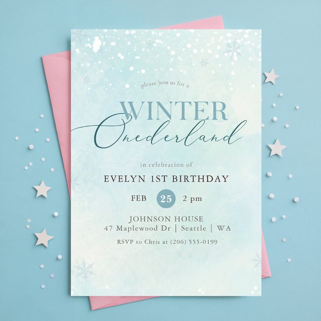 Blue Winter Onederland Snowflake First Birthday Invitation (Creator Uploaded)