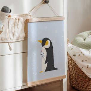 Blue Winter Penguin Arctic Animal Nursery Decor Hanging Tapestry
