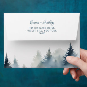 Blue Winter Pine Tree Forest Woodland Wedding Envelope