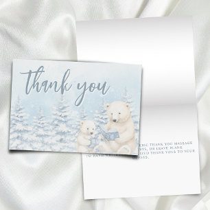 Blue Winter Polar Bear Watercolor Baby Shower Fold Thank You Card