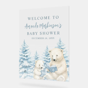 Blue Winter Polar Bear Watercolor Welcome Acrylic Sign