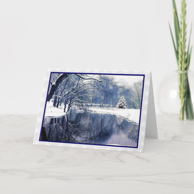 Blue Winter Scene Christmas Greeting Card (Front)