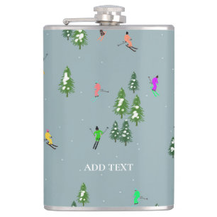 Blue Winter Skiers Skiing pattern Hip Flask