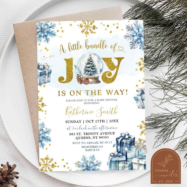 Blue Winter Snow Globe Bundle of Joy Baby Shower Invitation (Creator Uploaded)