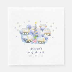 Blue Winter Snow It Take A Village Baby Shower  Napkin