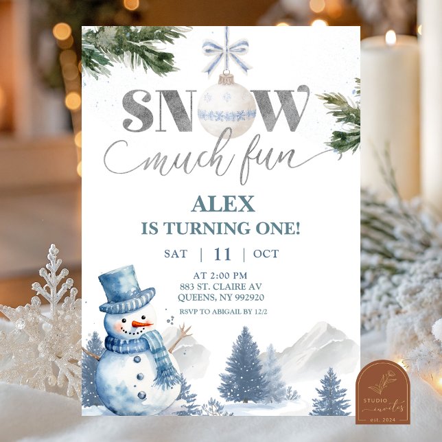Blue Winter Snow Much Fun To Be One Birthday Invitation (Creator Uploaded)