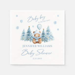 Blue Winter Snow Teddy Bear Baby Boy Shower Paper Napkin