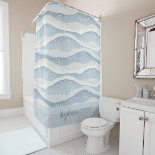 Blue Winter Snowfall Monogram Wave