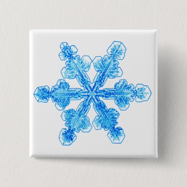 Blue Winter Snowflake 2 Inch Square Button (Front)