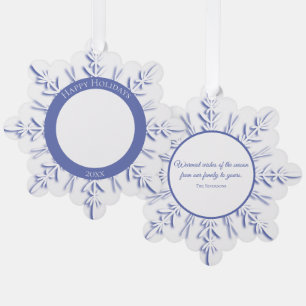 Blue Winter Snowflake Happy Holidays Dated Ornament Card