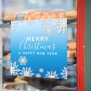 Blue Winter Snowflake Merry Christmas Storefront Window Cling