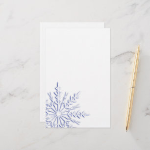 Blue Winter Snowflake on White Stationery