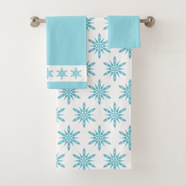 Blue Winter Snowflakes Bath Towel Set (Insitu)