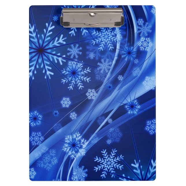 Blue Winter Snowflakes Christmas Clipboard (Front)