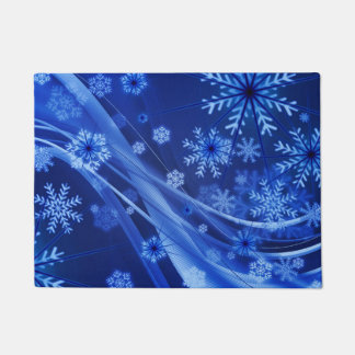 Blue Winter Snowflakes Christmas Doormat