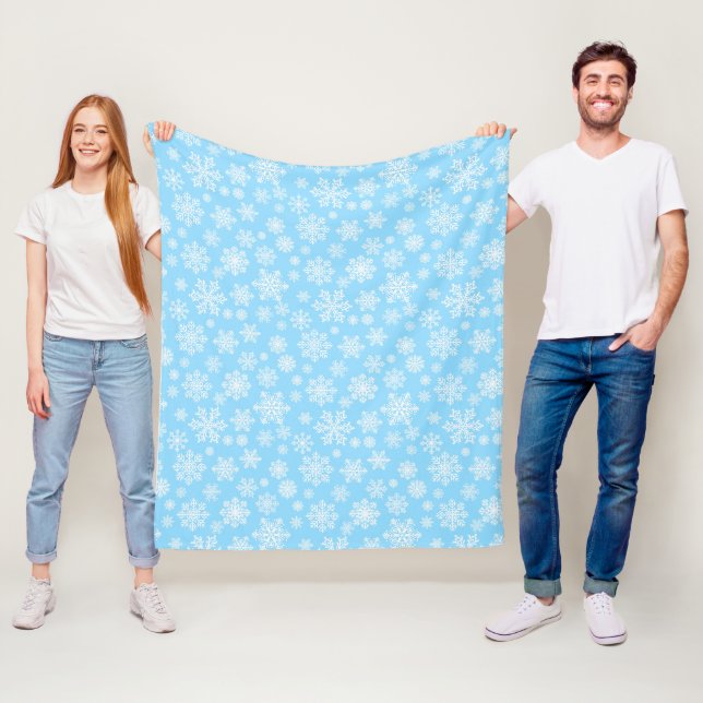 Blue Winter Snowflakes Christmas Fleece Blanket (In Situ)