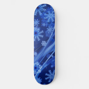 Blue Winter Snowflakes Christmas Skateboard