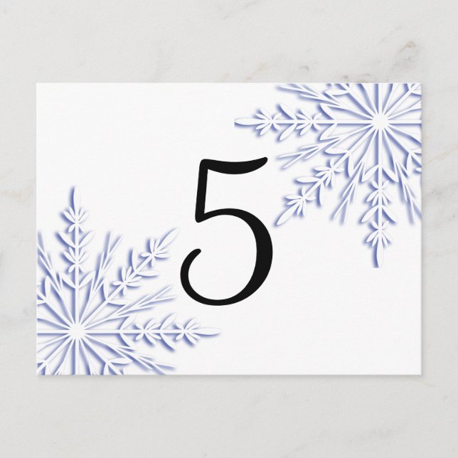 Blue Winter Snowflakes on White Table Number Postcard (Front)