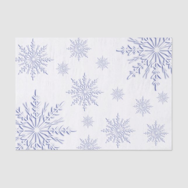 Blue Winter Snowflakes on White Tissue Paper (Front)