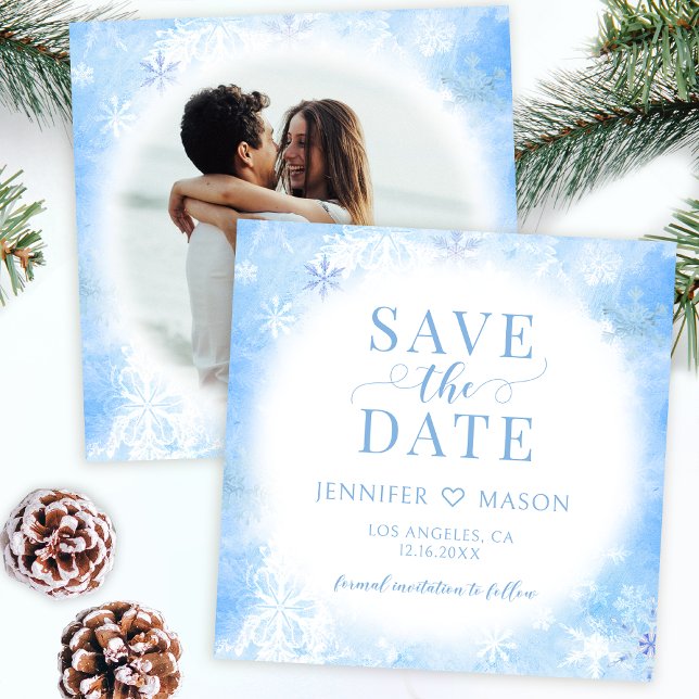 Blue winter snowflakes Save the date photo  Invitation (Creator Uploaded)