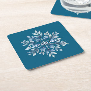 Blue Winter Snowflakes Square Paper Coaster