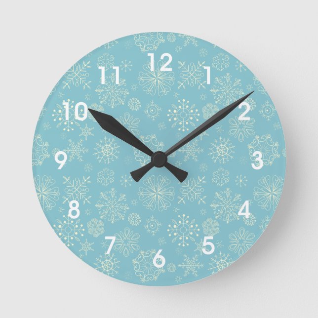 Blue Winter Snowflakes Wall Clock (Front)