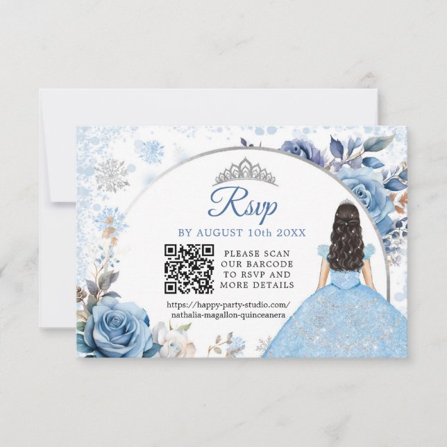Blue Winter Snowflop Mis Quince QR Code RSVP (Devant)