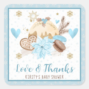 Blue Winter Sweets Baby Shower Favour Square Sticker