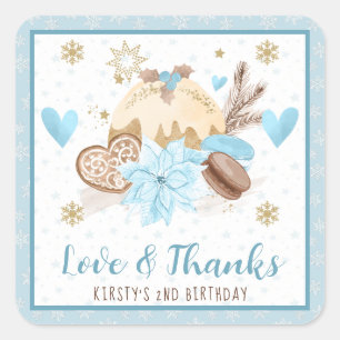 Blue Winter Sweets Birthday Party Favour Square Sticker