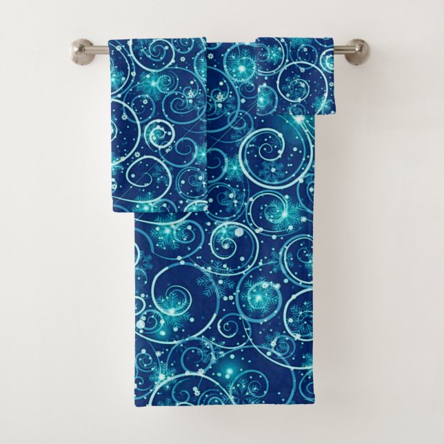 Blue Winter Swirl Bath Towel Set (Insitu)