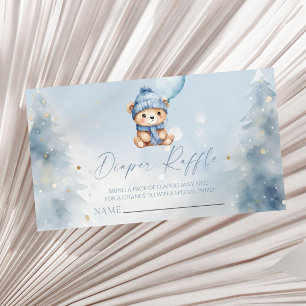Blue Winter Teddy Bear Baby Shower Diaper Raffle Enclosure Card