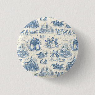 Blue Winter Toile Chinoiserie 1 Inch Round Button